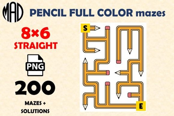 PENCIL MAZES FULL COLOR PNG 8×6